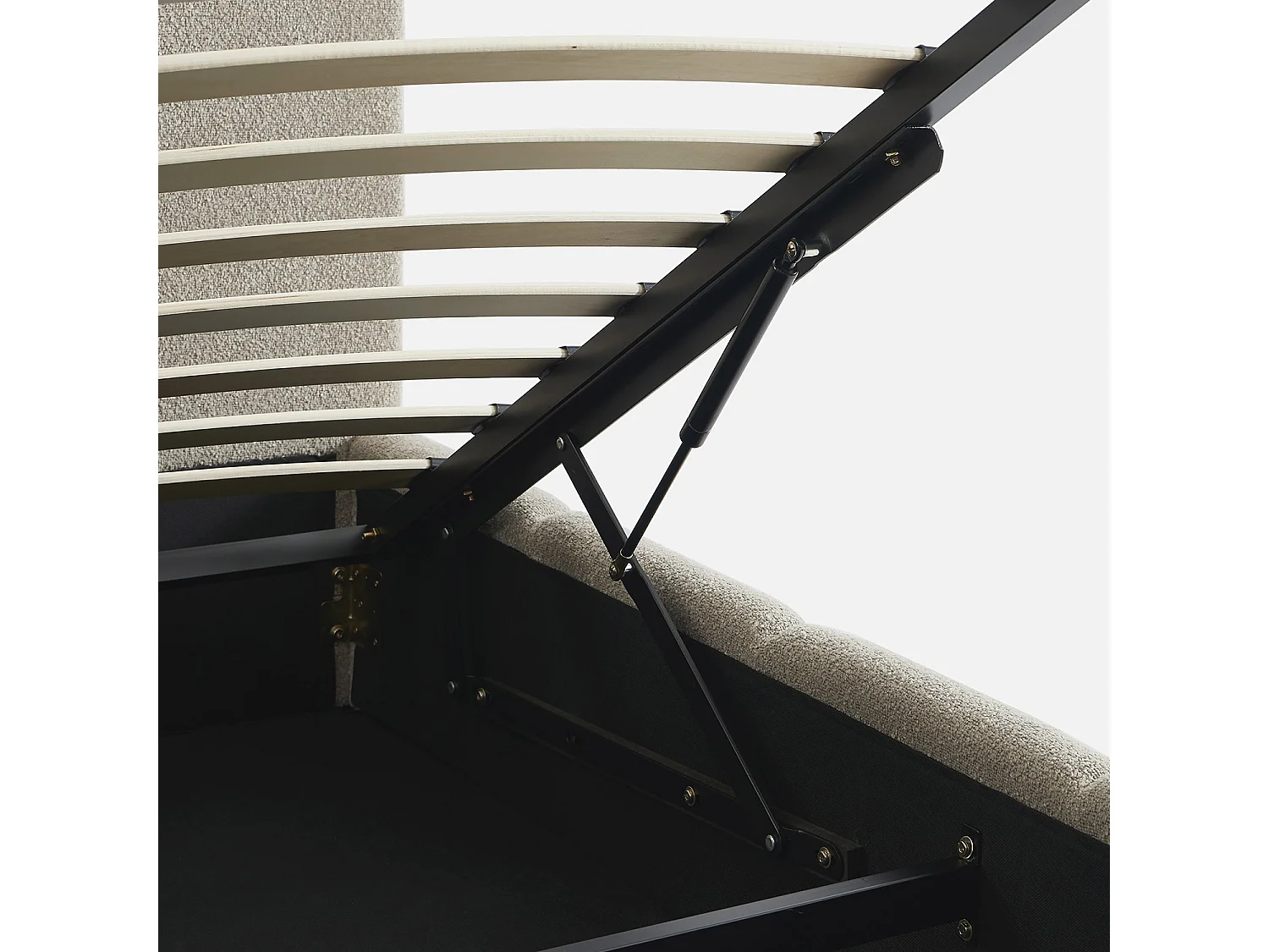 Lit coffre double avec sommier à lattes et tête de lit beige finition bouclette texturée 140x190cm- Lex