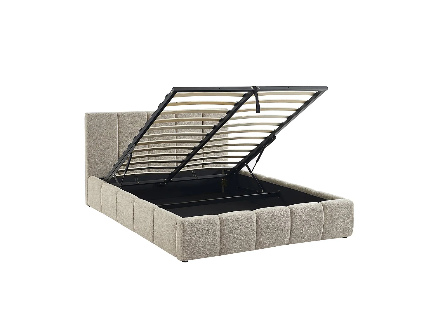 Cama abatible tapizada en borreguito, 140x190cm, con somier de láminas