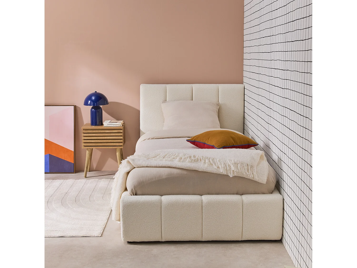 Cama baúl con somier de láminas y cabecera 90x190cm, acabado en
