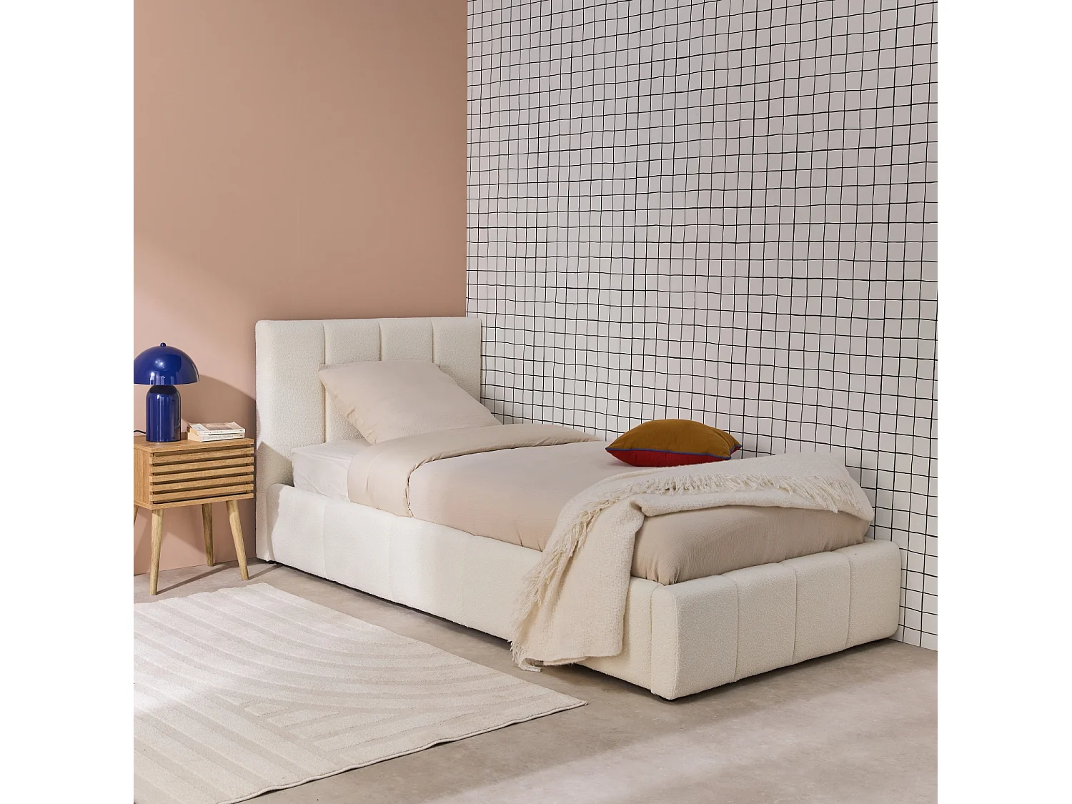 Cama baúl con somier de láminas y cabecera 90x190cm, acabado en
