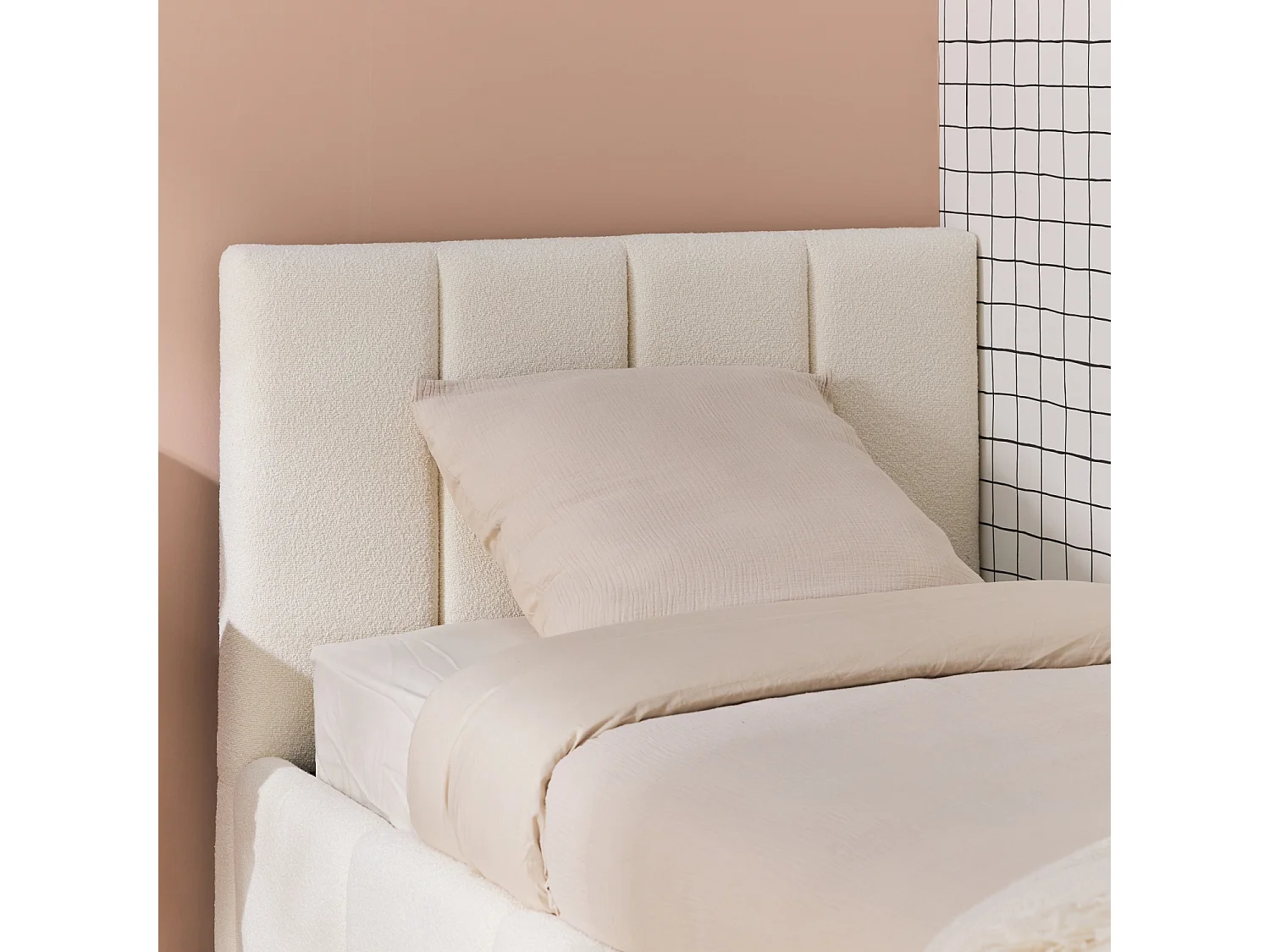 Cama baúl con somier de láminas y cabecera 90x190cm, acabado en