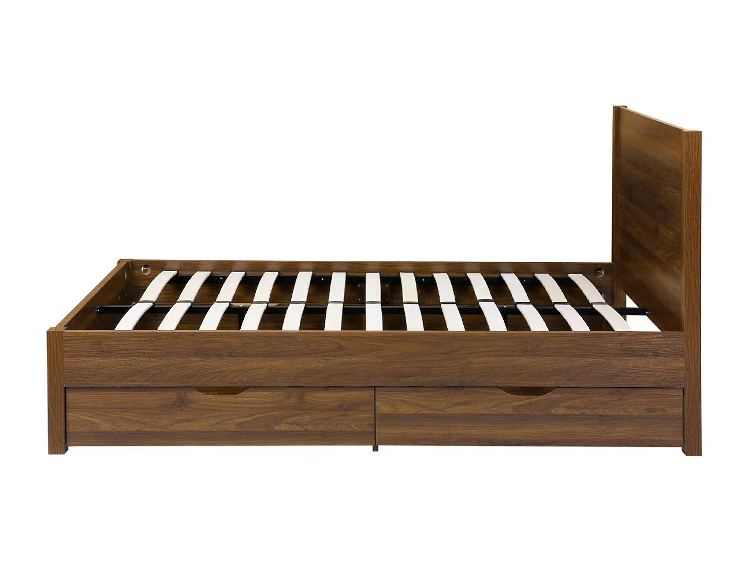 Lit avec sommier à lattes et tête de lit 140 x 190cm + 4 tiroirs décor bois noyer - Nepal