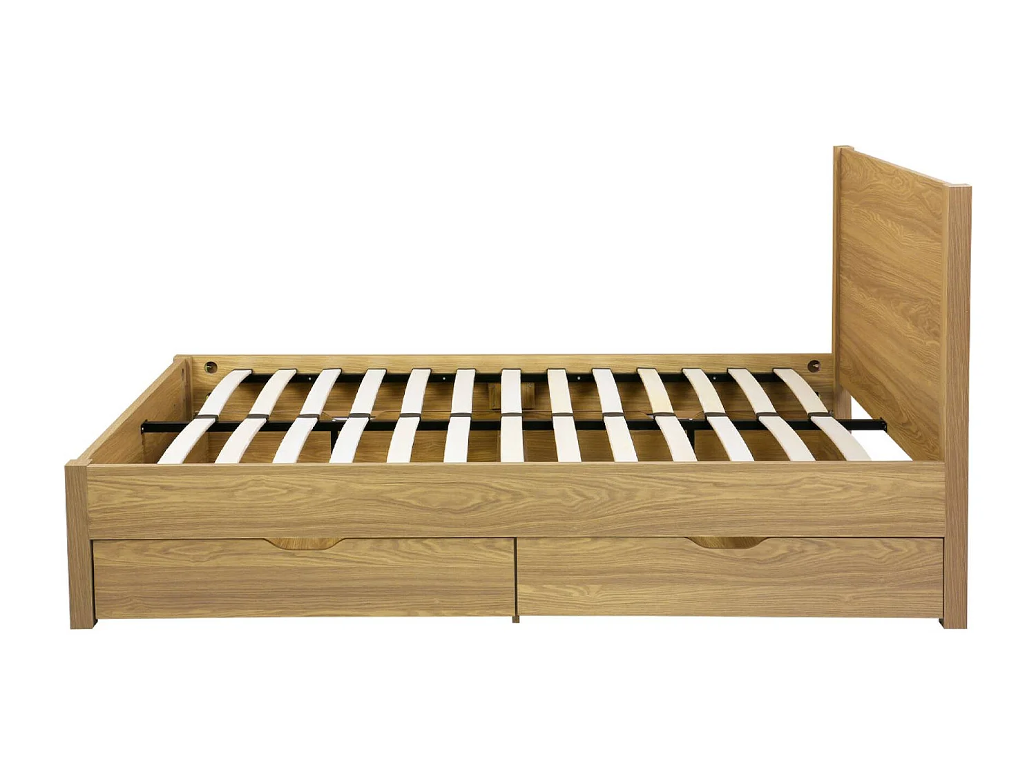 Lit avec sommier à lattes et tête de lit 140 x 190cm + 4 tiroirs décor bois naturel - Nepal