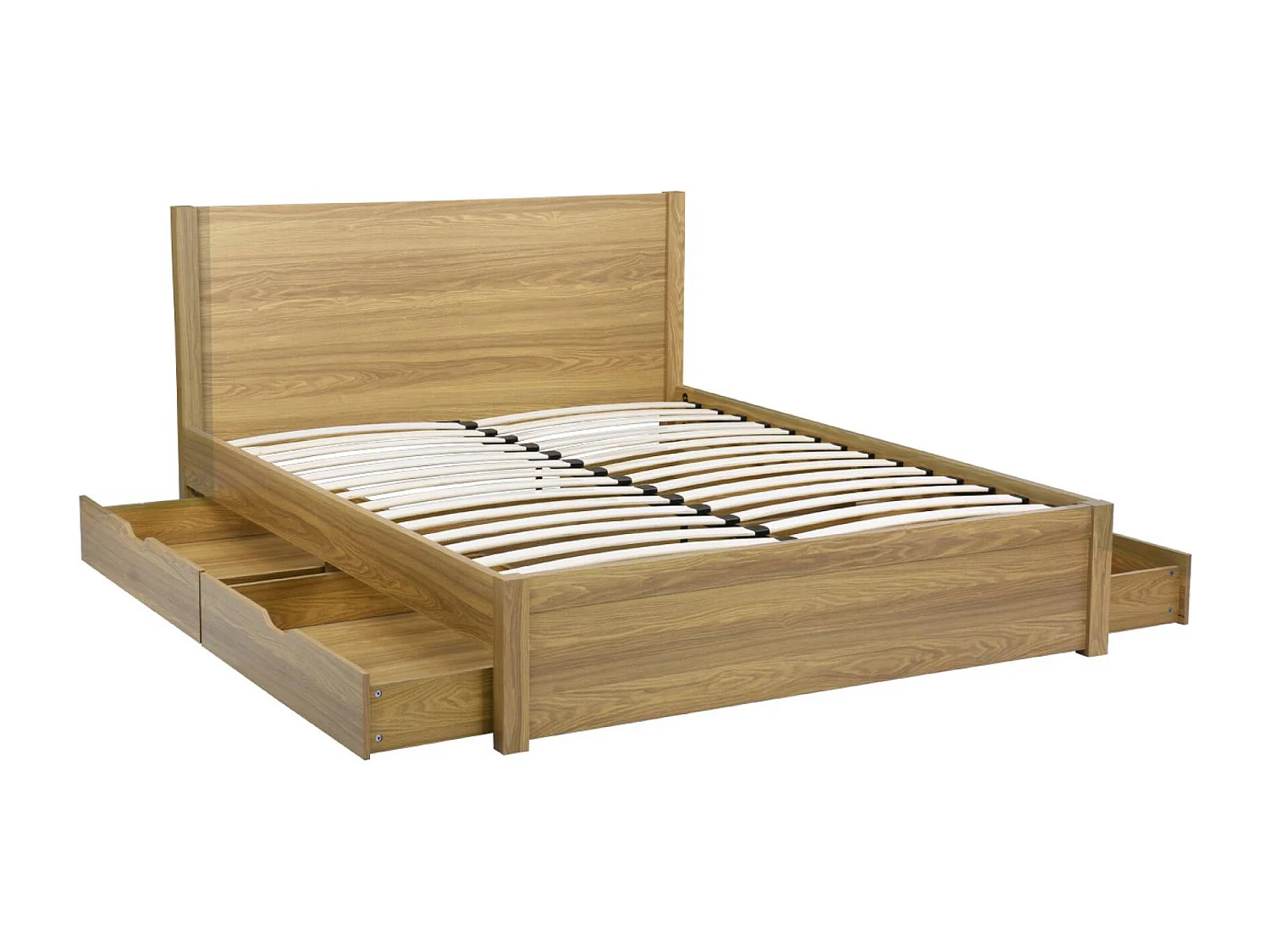Letto con rete a doghe e testiera 160x200cm + 4 cassetti, marrone