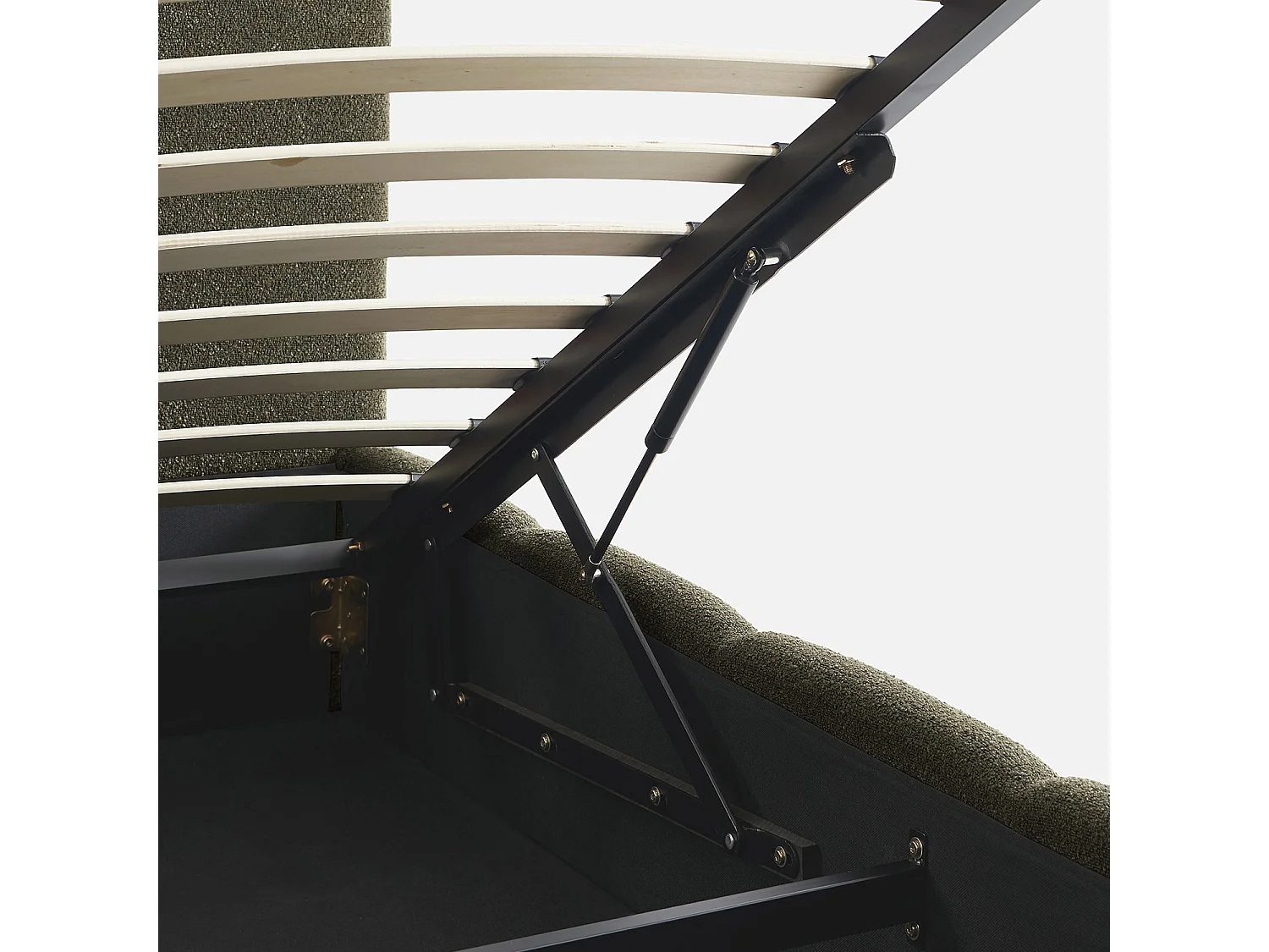 Lit coffre double avec sommier à lattes et tête de lit kaki finition bouclette texturée 140x190cm- Lex