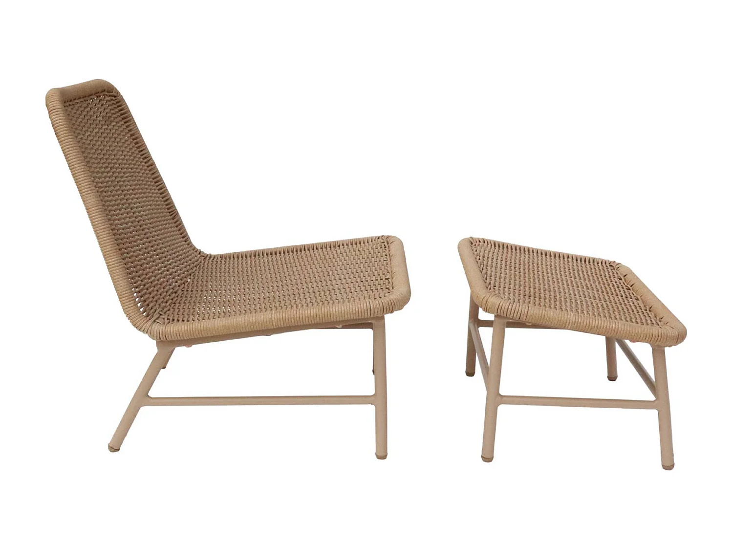 Sillón relax y reposapiés de aluminio y cuerda, set de 2 beige