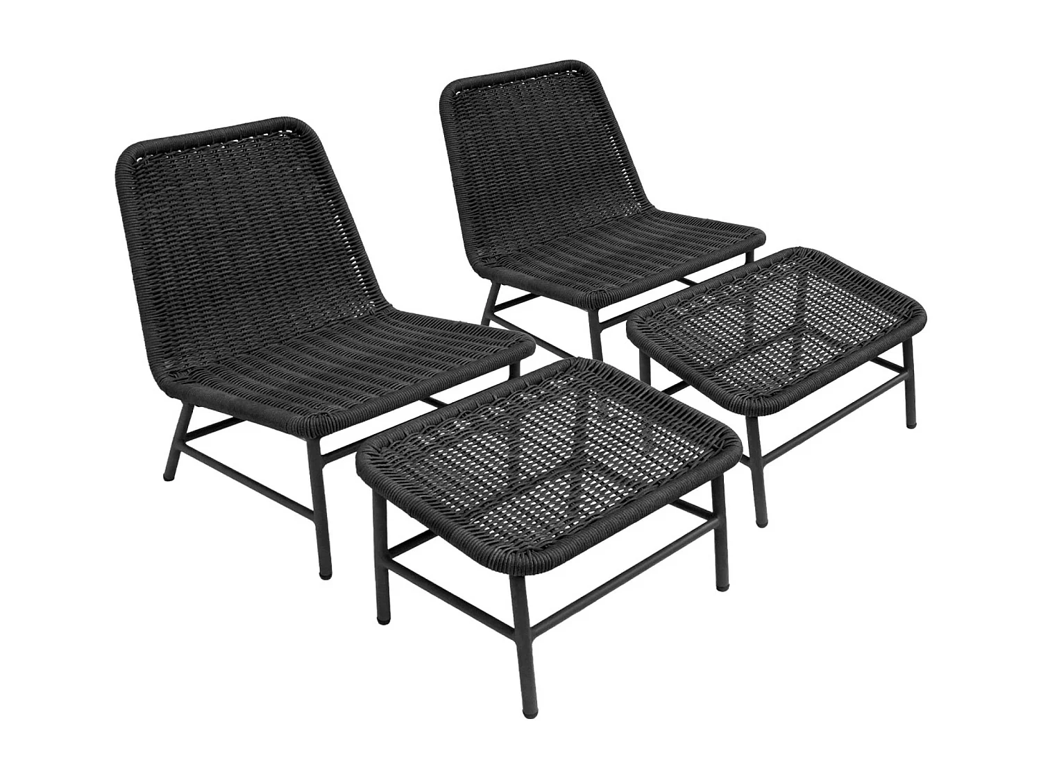 Sillón relax y reposapiés de aluminio y cuerda, set de 2 antracita