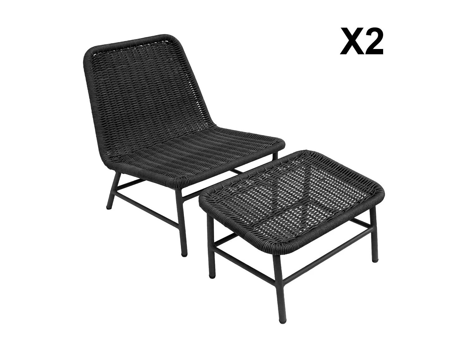 Sillón relax y reposapiés de aluminio y cuerda, set de 2 antracita