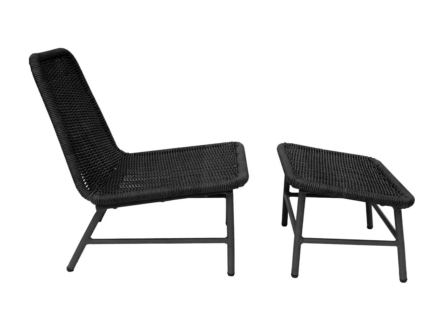 Sillón relax y reposapiés de aluminio y cuerda, set de 2 antracita