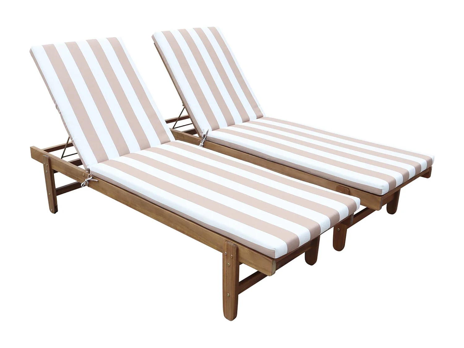 Tumbona de madera con ruedas, set de 2 beige con rayas blancas
