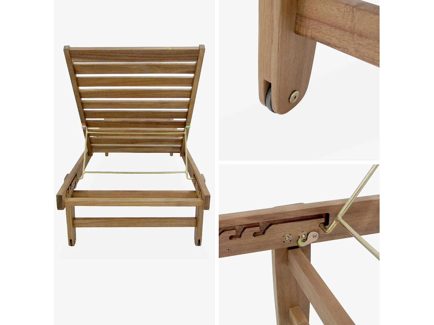 Tumbona de madera con ruedas, set de 2 beige con rayas blancas