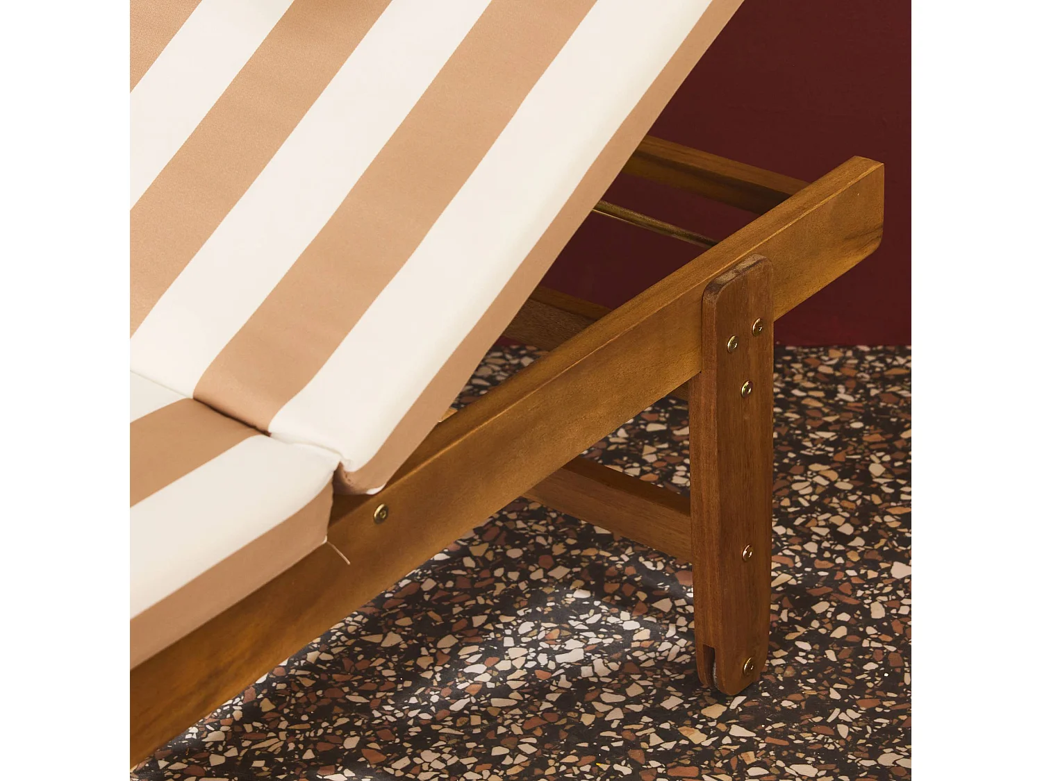 Tumbona de madera con ruedas, set de 2 beige con rayas blancas