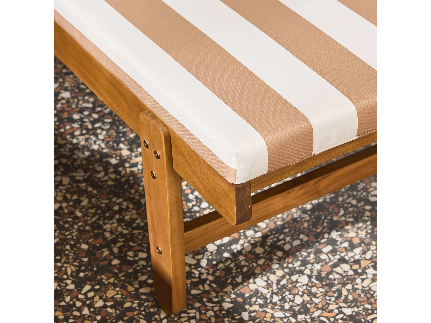 Tumbona de madera con ruedas, set de 2 beige con rayas blancas