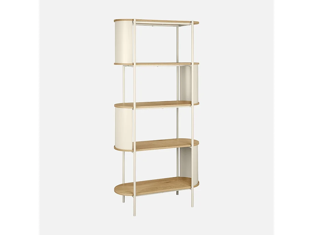 Libreria in metallo curvato e legno a 5 livelli, beige