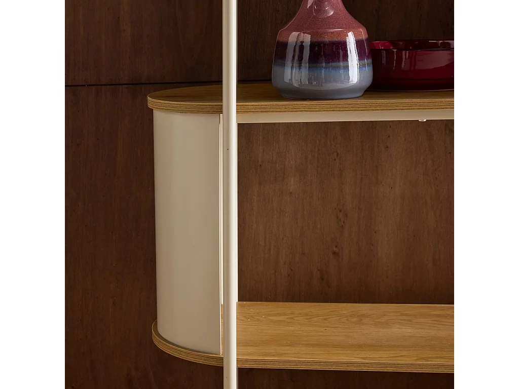 Libreria in metallo curvato e legno a 5 livelli, beige