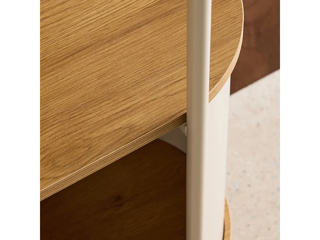 Libreria in metallo curvato e legno a 5 livelli, beige