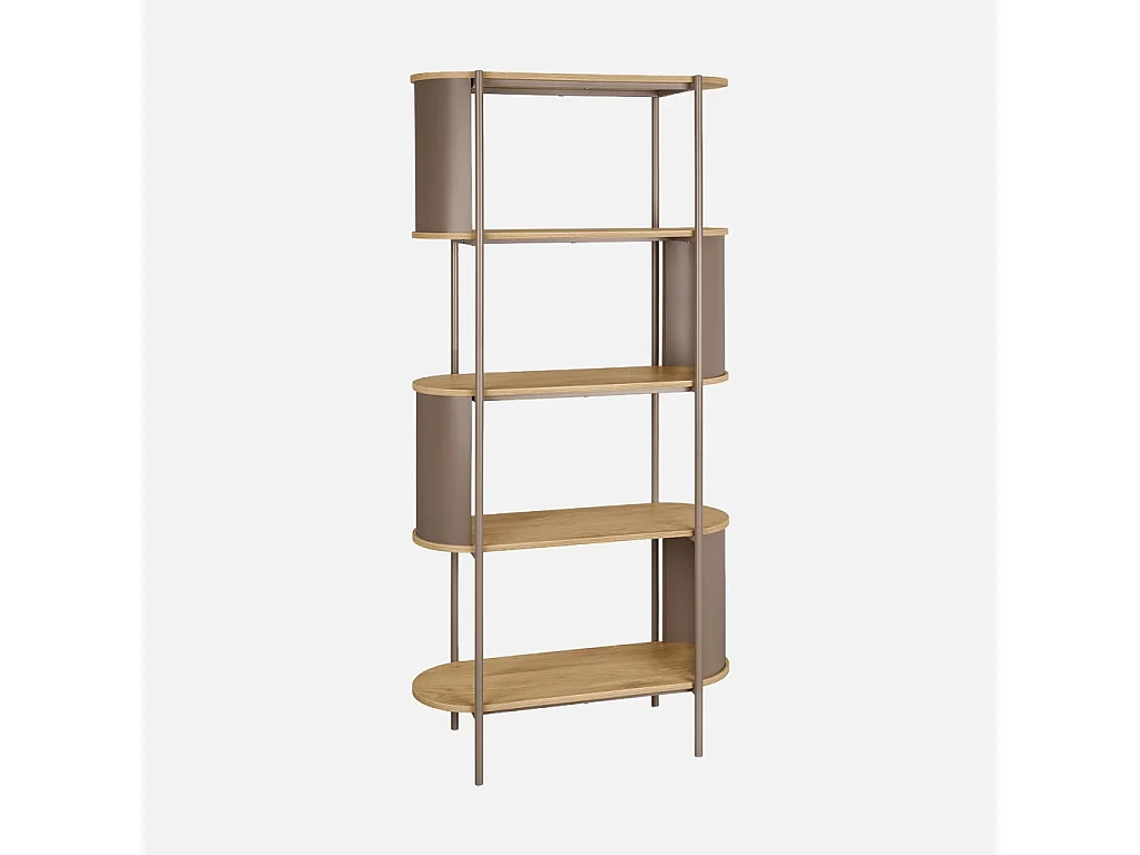 Libreria in metallo curvato e legno a 5 livelli, marrone