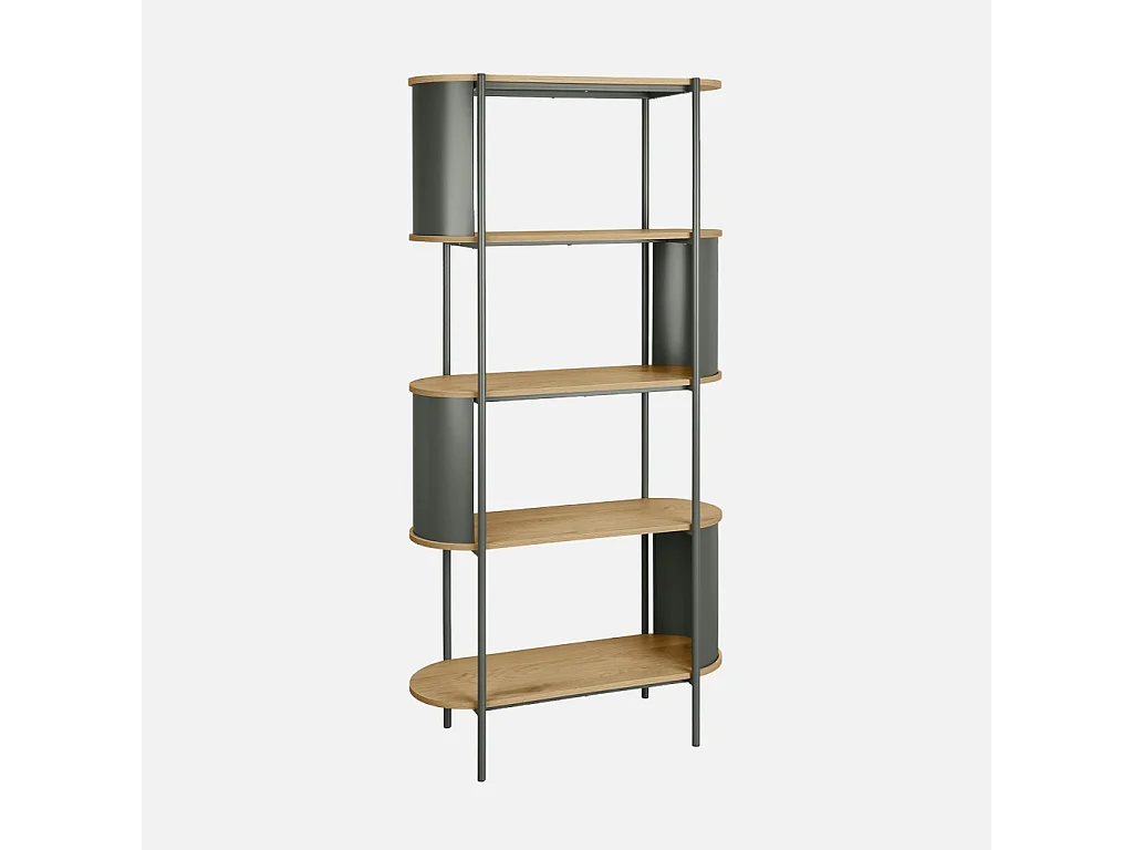 Etagère bibliothèque métal courbé et décor bois 5 niveaux vert - Molto