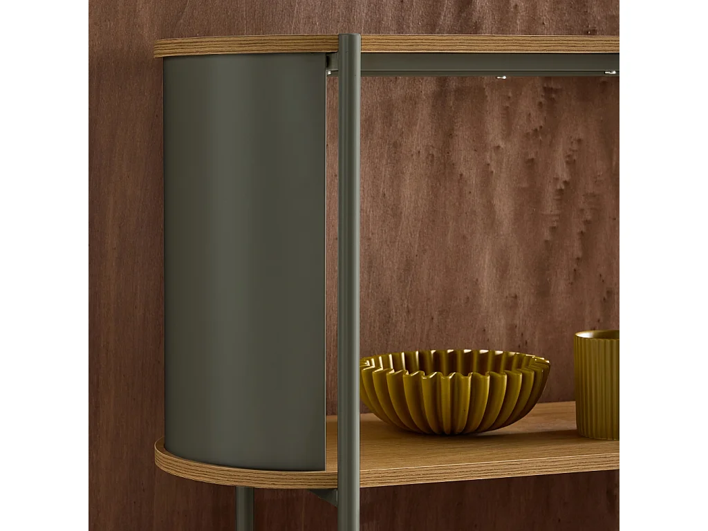 Etagère bibliothèque métal courbé et décor bois 5 niveaux vert - Molto