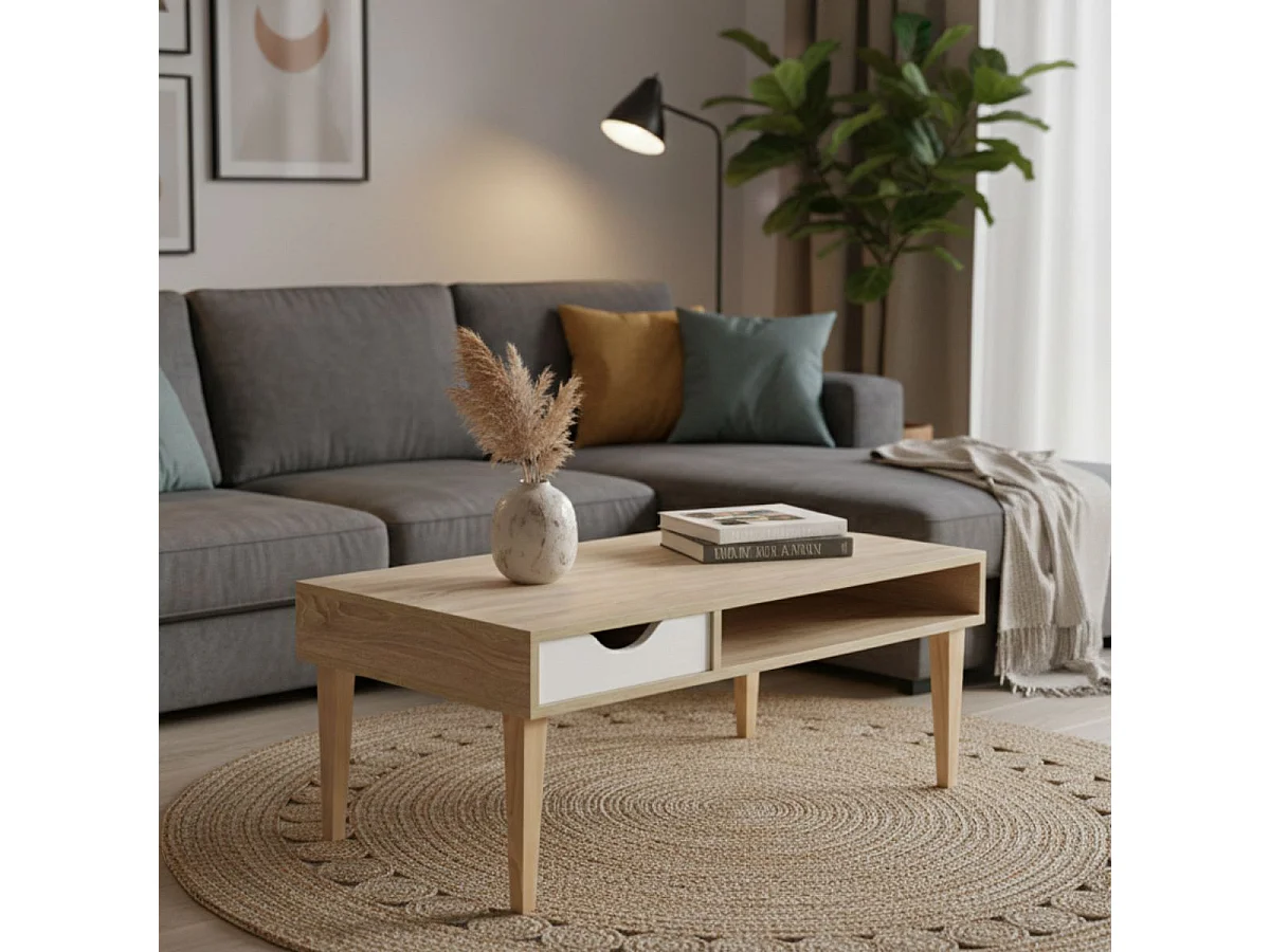 Table Basse 120x60 1 Tiroir 1 Niche effet bois - ALENIA