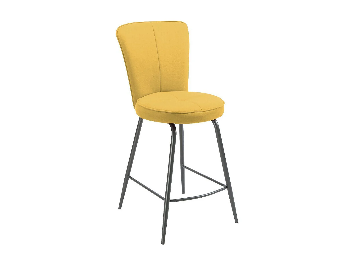 Lot de 4 tabourets assise de bar matelassée tissu toucher doux jaune pieds métal laqué anthracite - ELLIPSE
