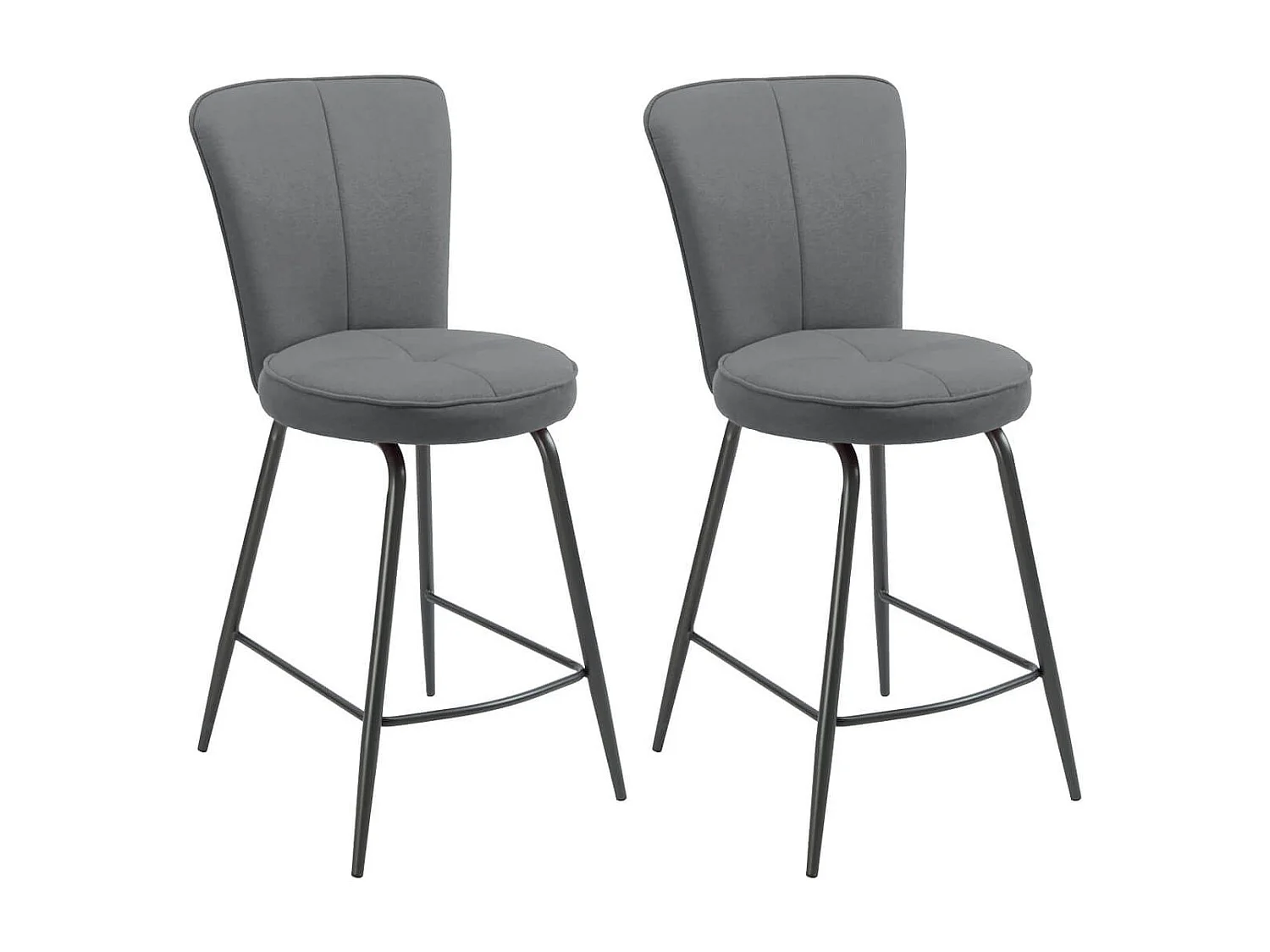 Lot de 2 tabourets assise de bar matelassée tissu toucher doux gris pieds métal laqué anthracite - ELLIPSE