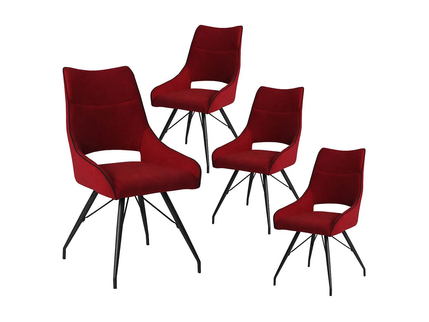 Lot de 4 chaises tissu coloris rouge pieds métal laqué gris - SILOUAN