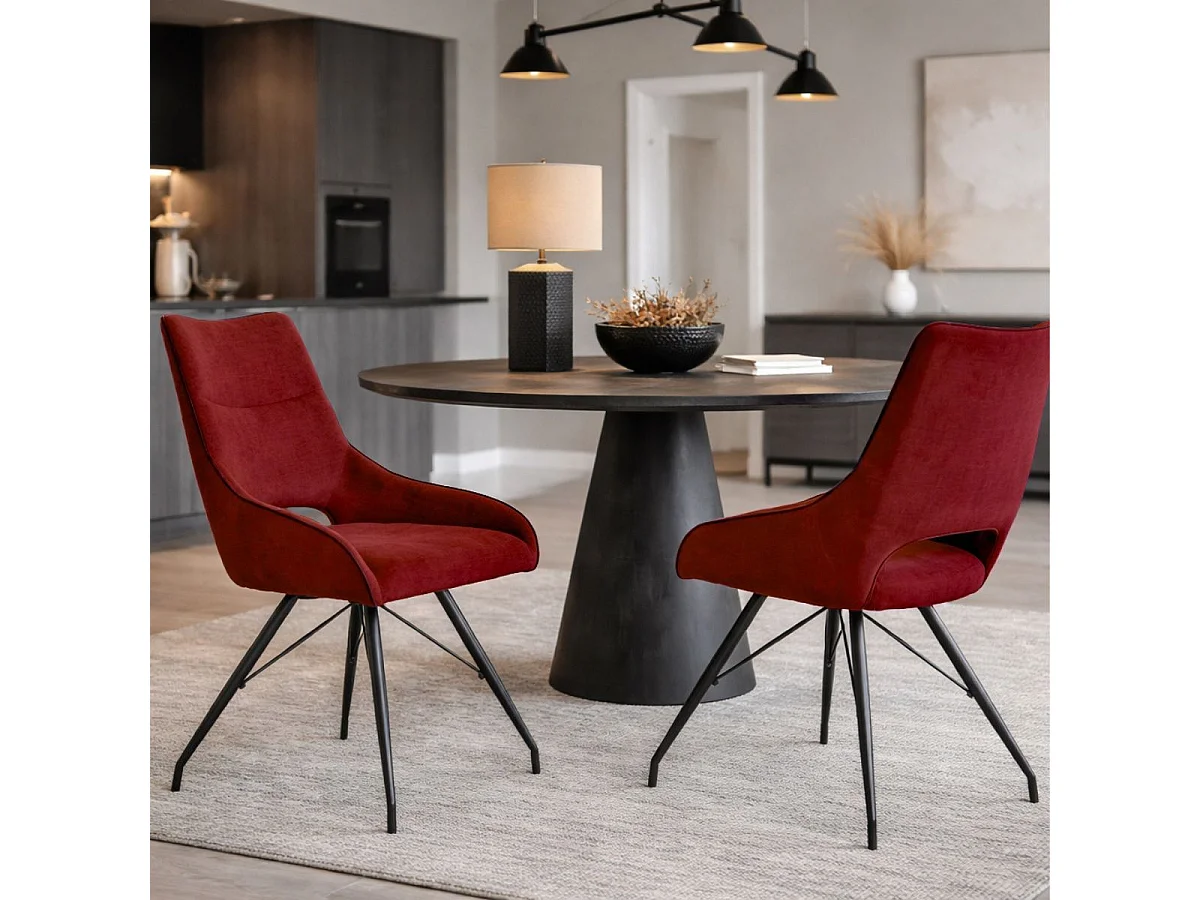 Lot de 4 chaises tissu coloris rouge pieds métal laqué gris - SILOUAN