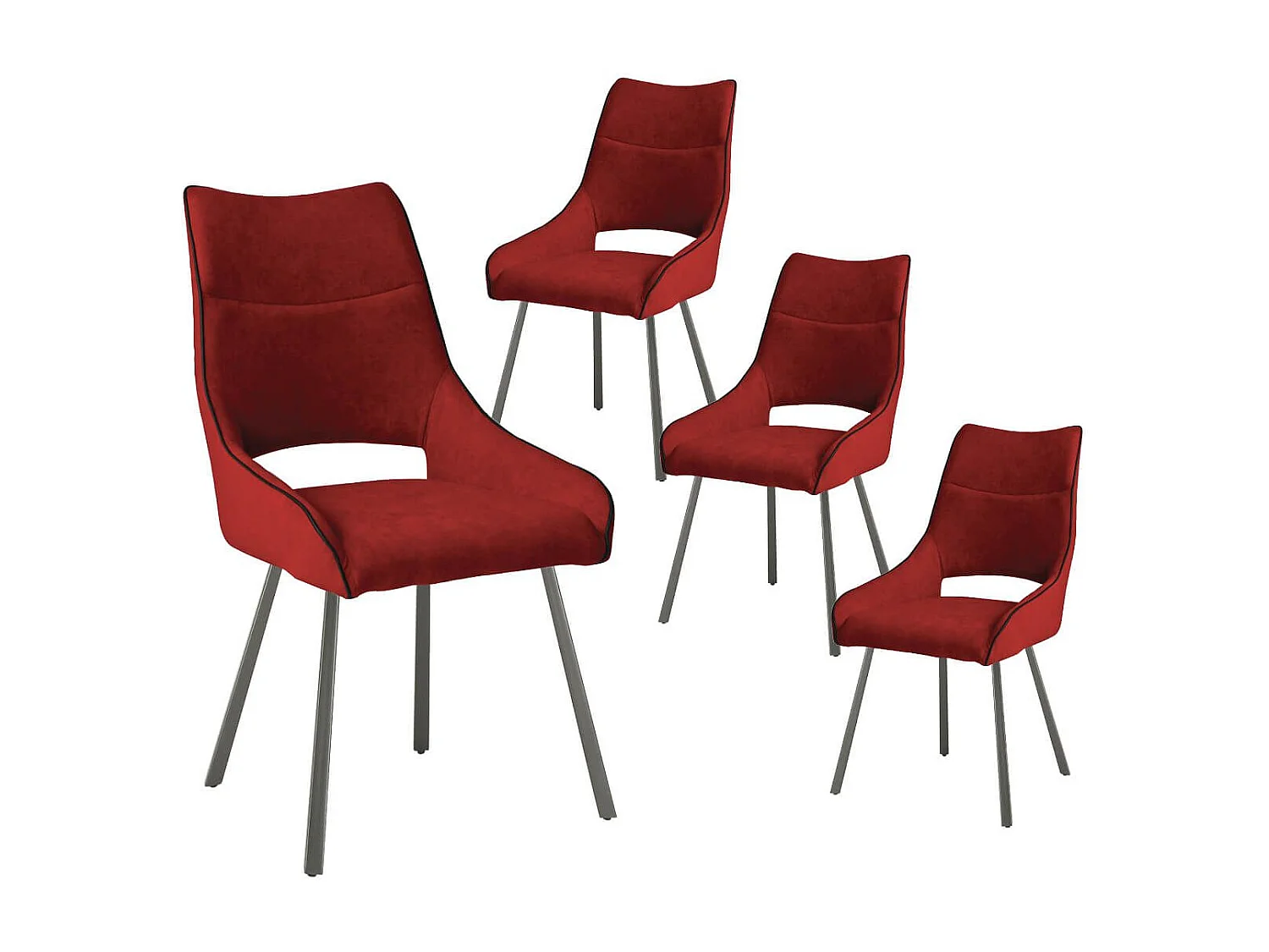 Lot de 4 chaises tissu coloris rouge pieds métal laqué gris - SILOUAN