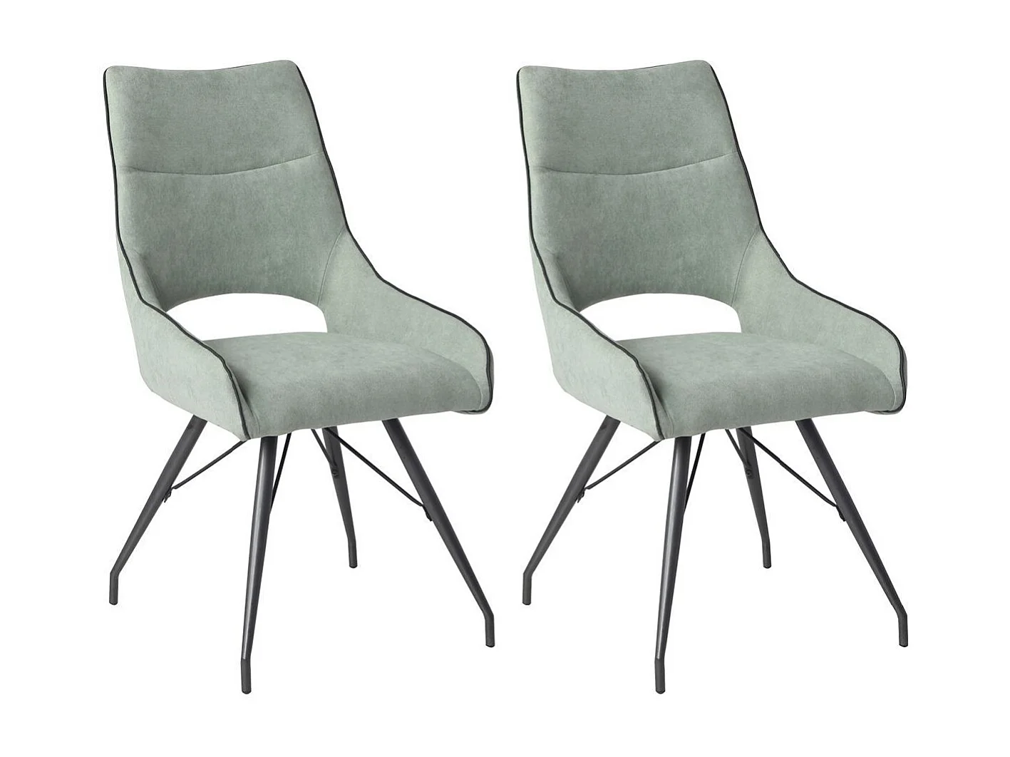 Lot de 2 chaises tissu coloris vert d'eau pieds métal laqué gris - SILOUAN