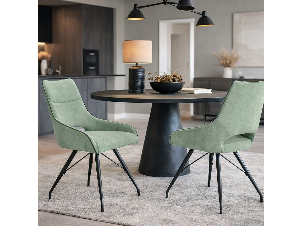 Lot de 2 chaises tissu coloris vert d'eau pieds métal laqué gris - SILOUAN