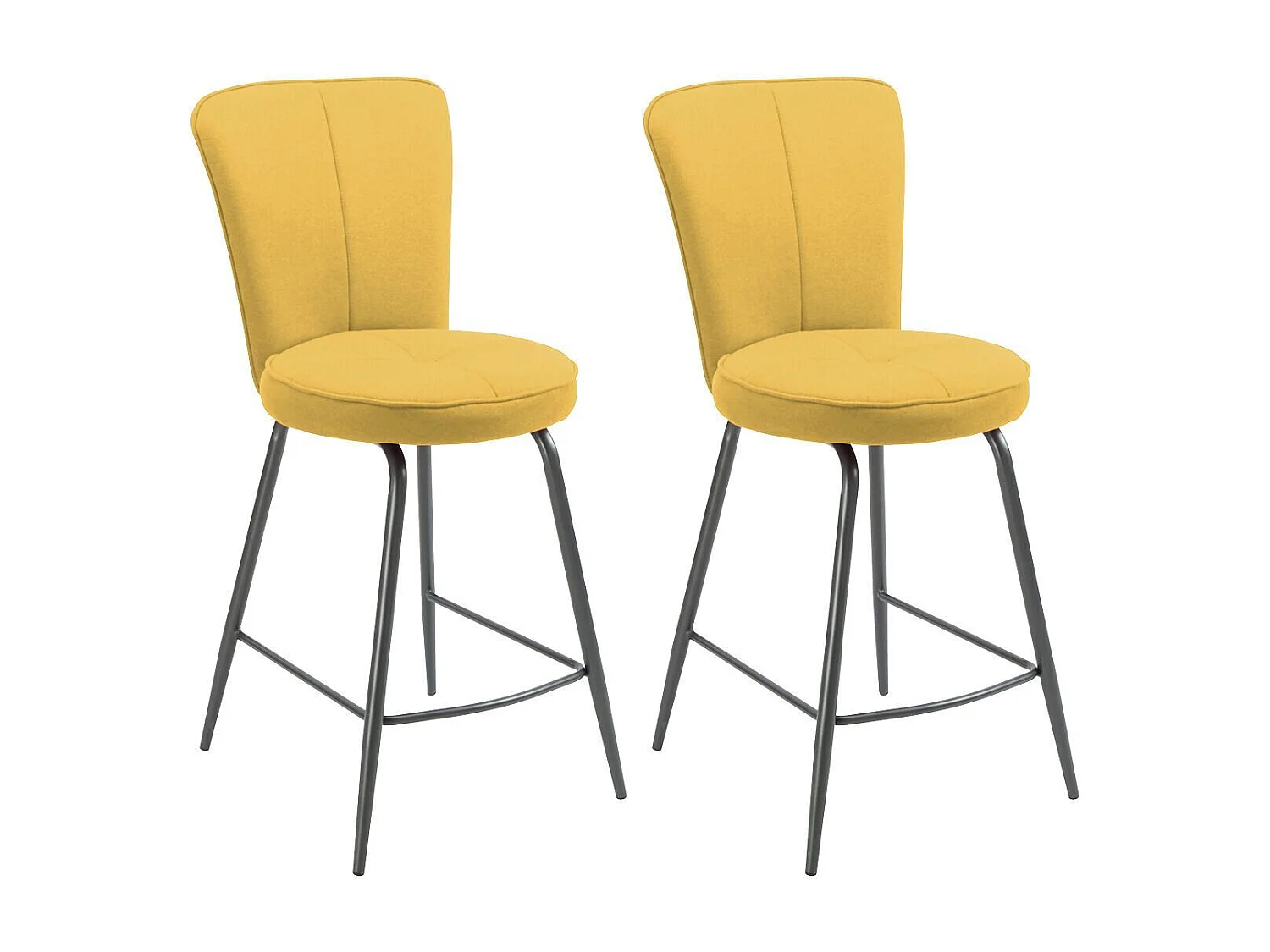 Lot de 2 tabourets assise de bar matelassée tissu toucher doux jaune pieds métal laqué anthracite - ELLIPSE