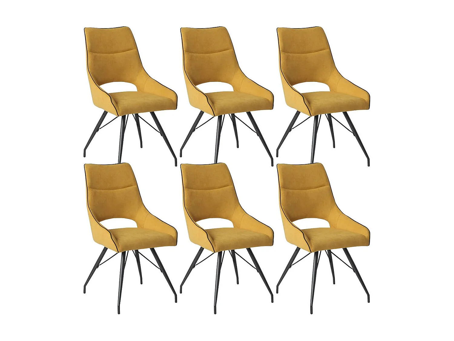 Lot de 6 chaises tissu coloris jaune pieds métal laqué gris - SILOUAN