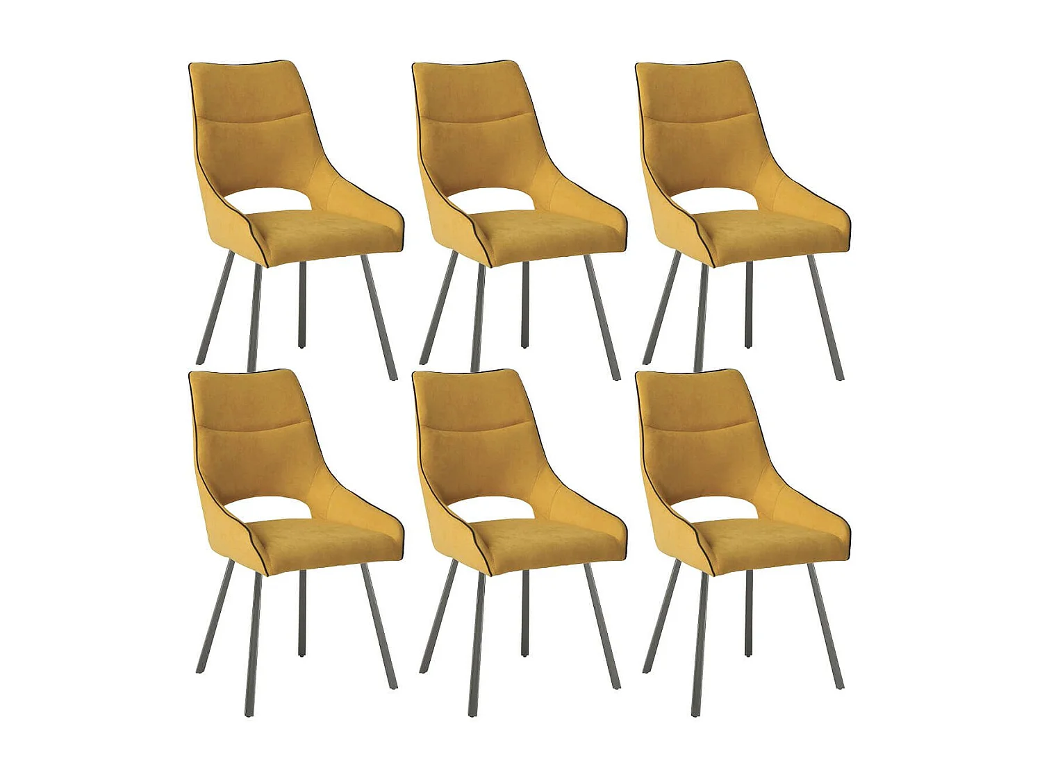 Lot de 6 chaises tissu coloris jaune pieds métal laqué gris - SILOUAN
