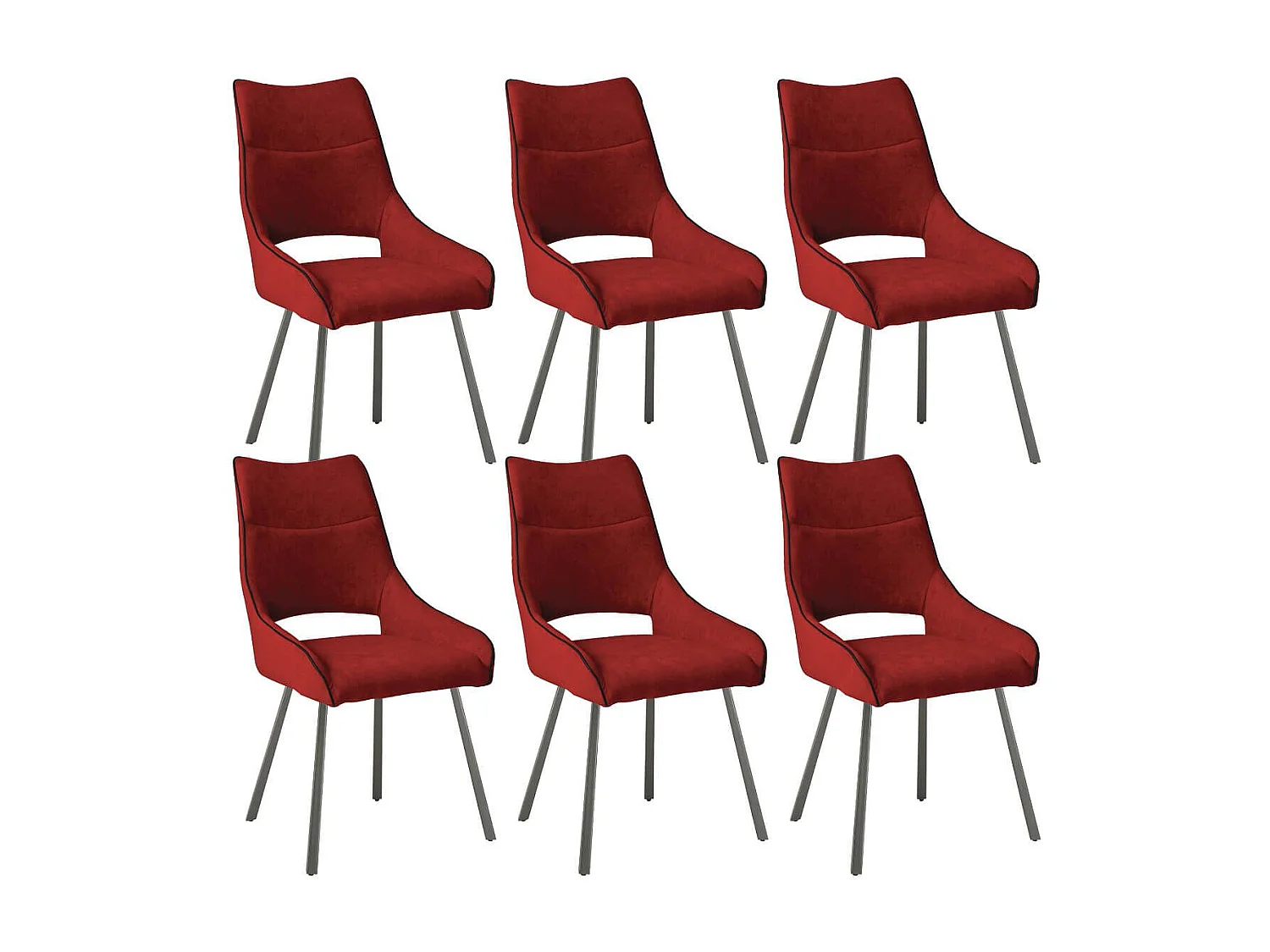 Lot de 6 chaises tissu coloris rouge pieds métal laqué gris - SILOUAN