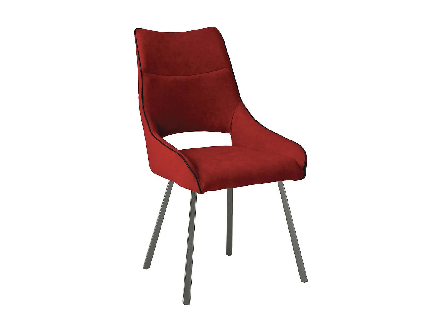 Lot de 6 chaises tissu coloris rouge pieds métal laqué gris - SILOUAN