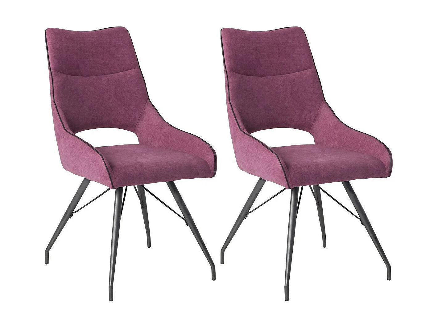Lot de 2 chaises tissu coloris violet pieds métal laqué gris - SILOUAN