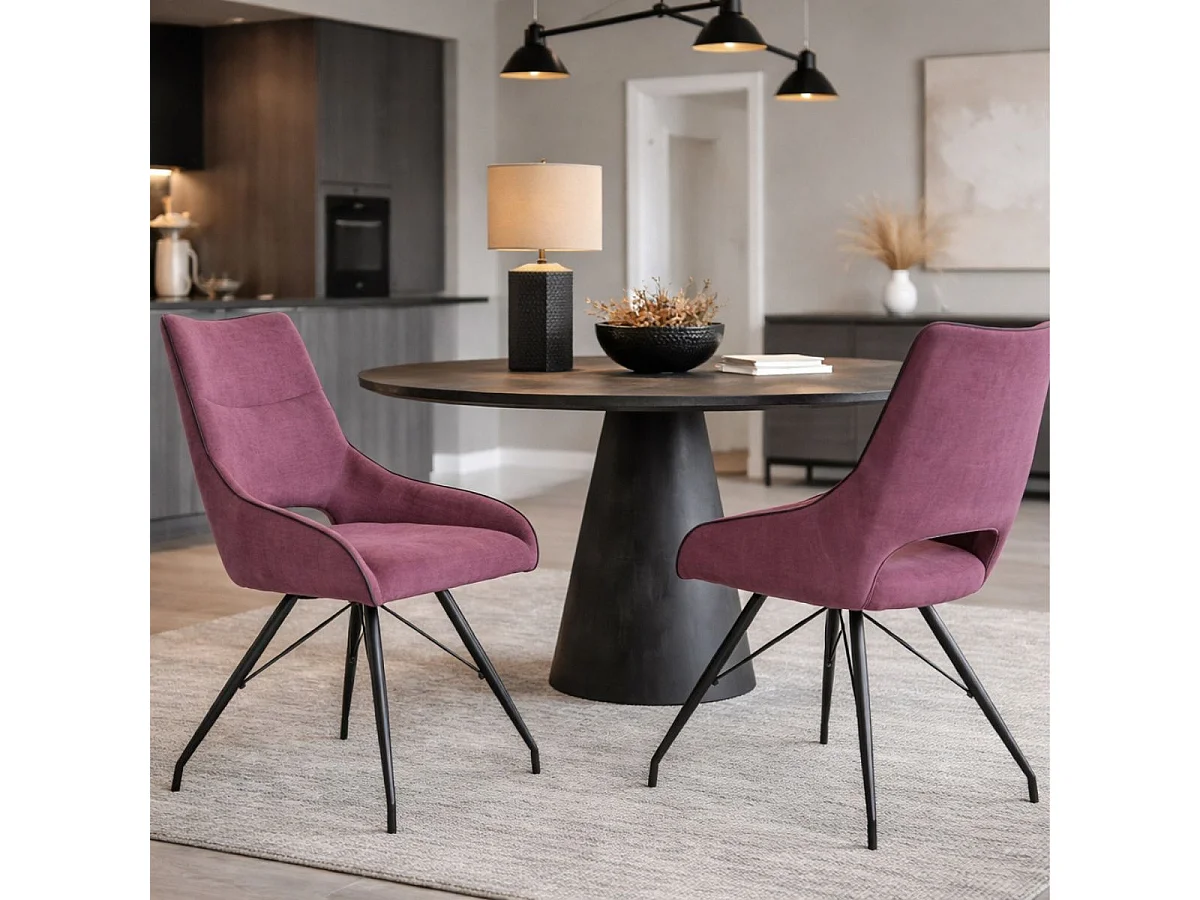 Lot de 2 chaises tissu coloris violet pieds métal laqué gris - SILOUAN