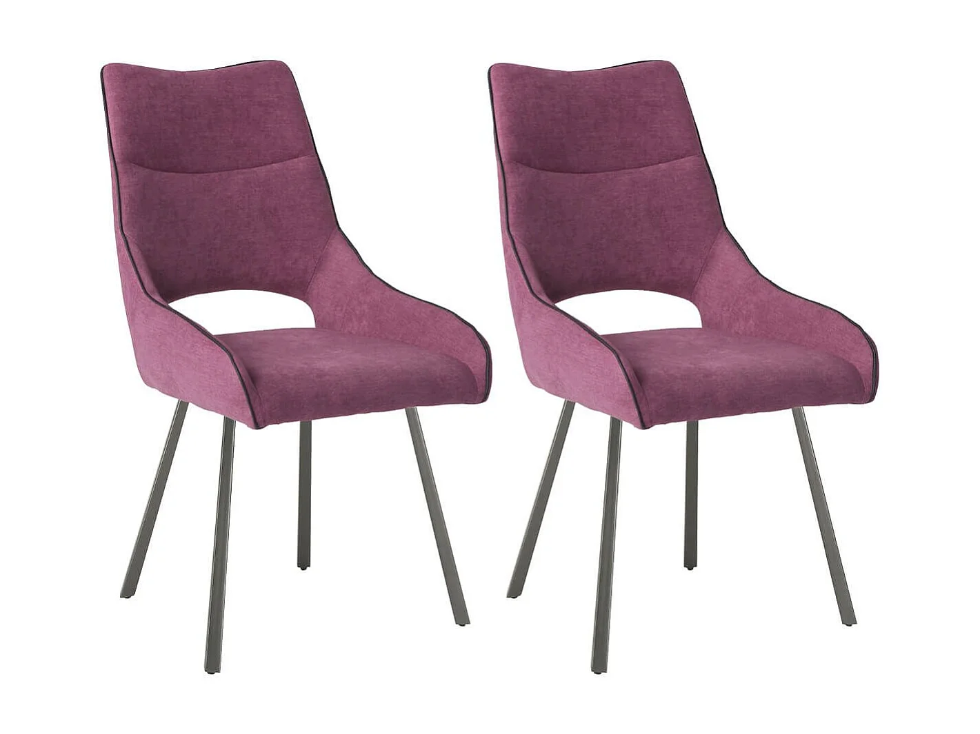 Lot de 2 chaises tissu coloris violet pieds métal laqué gris - SILOUAN
