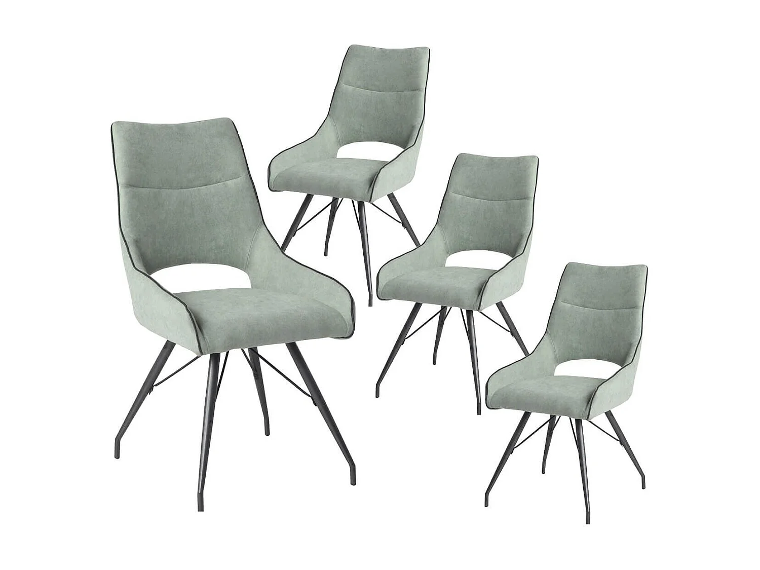 Lot de 4 chaises tissu coloris vert d'eau pieds métal laqué gris - SILOUAN