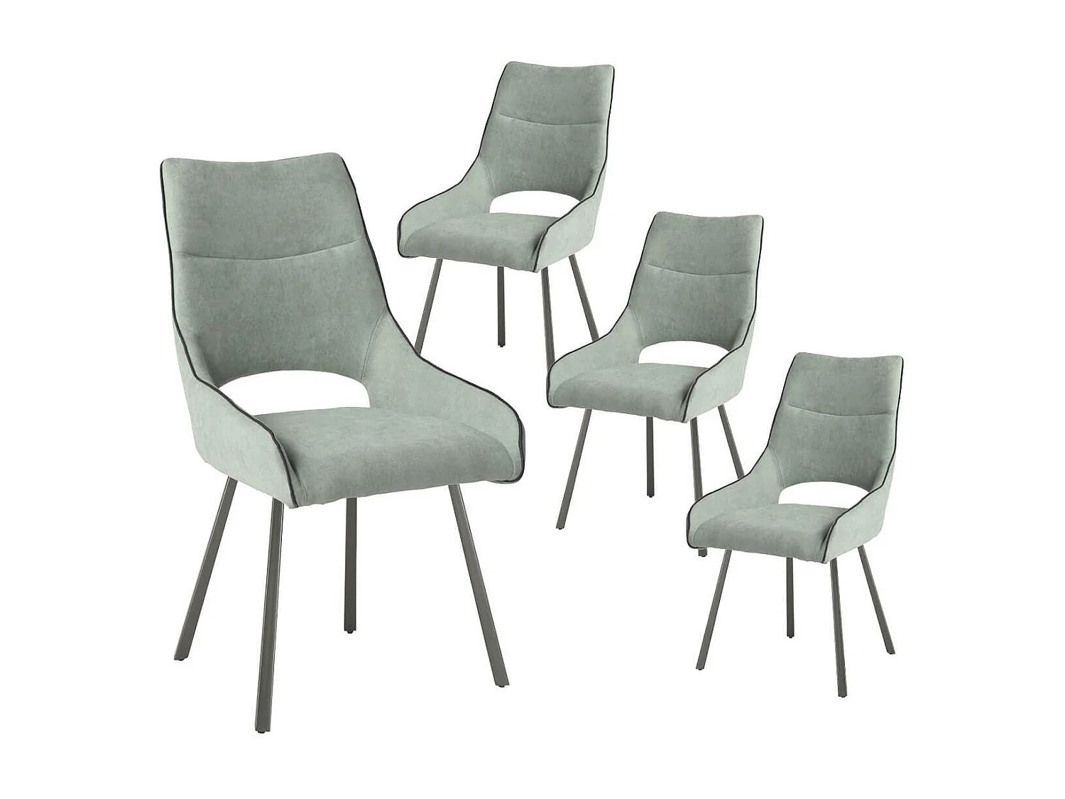 Lot de 4 chaises tissu coloris vert d'eau pieds métal laqué gris - SILOUAN
