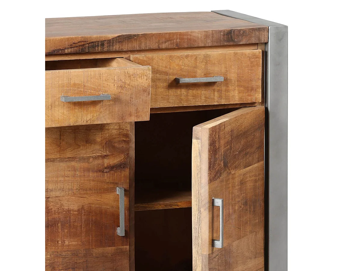 Rangement 2 portes 2 tiroirs en bois massif recyclé et acier patiné - MANGOVRE