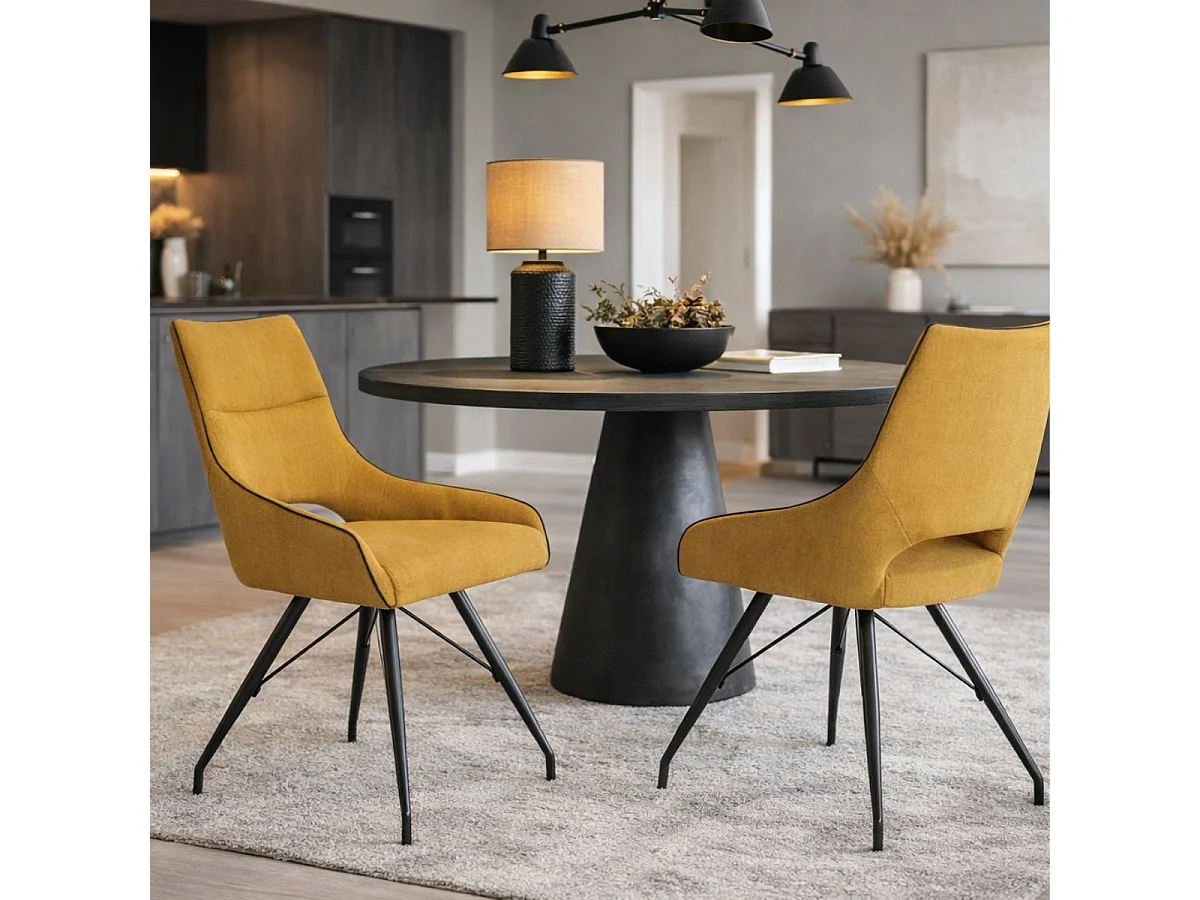 Lot de 2 chaises tissu coloris jaune pieds métal laqué gris - SILOUAN