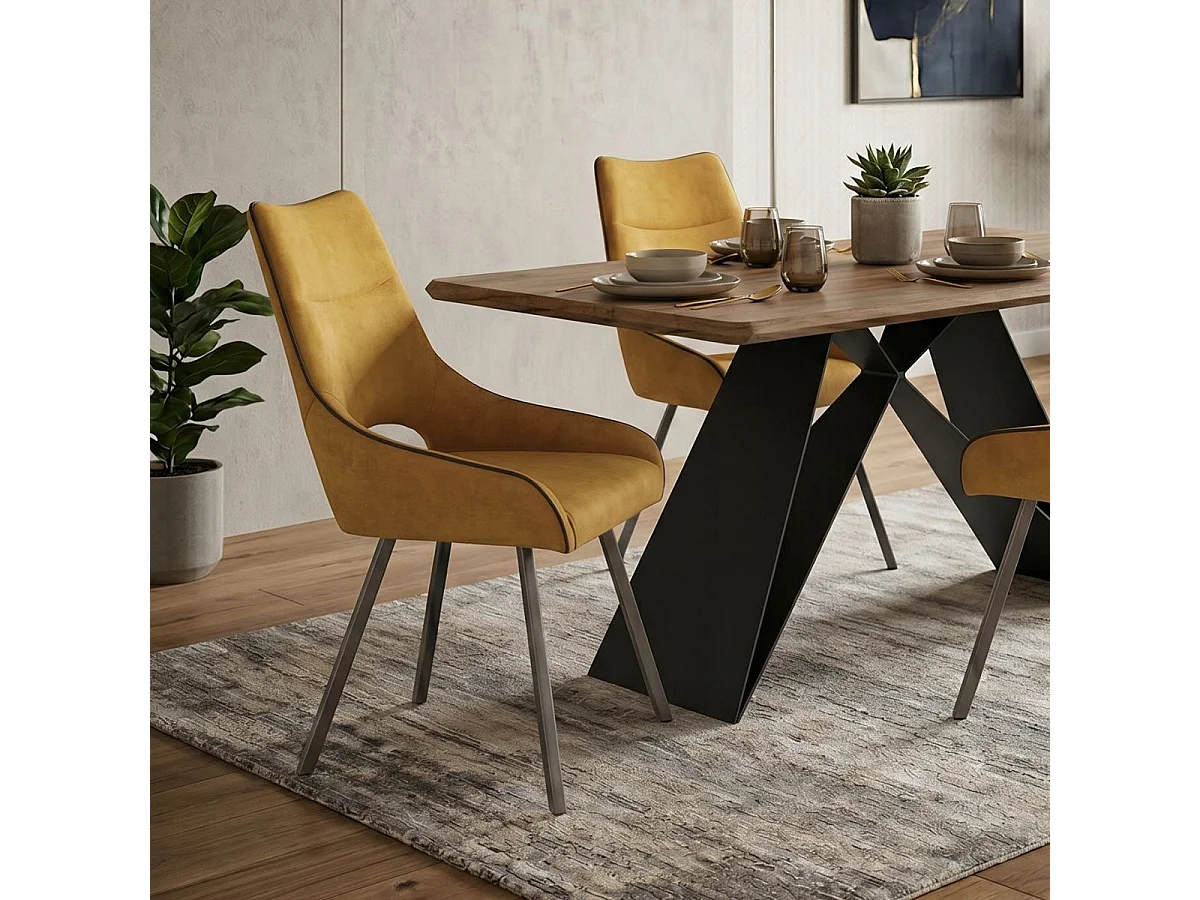Lot de 2 chaises tissu coloris jaune pieds métal laqué gris - SILOUAN