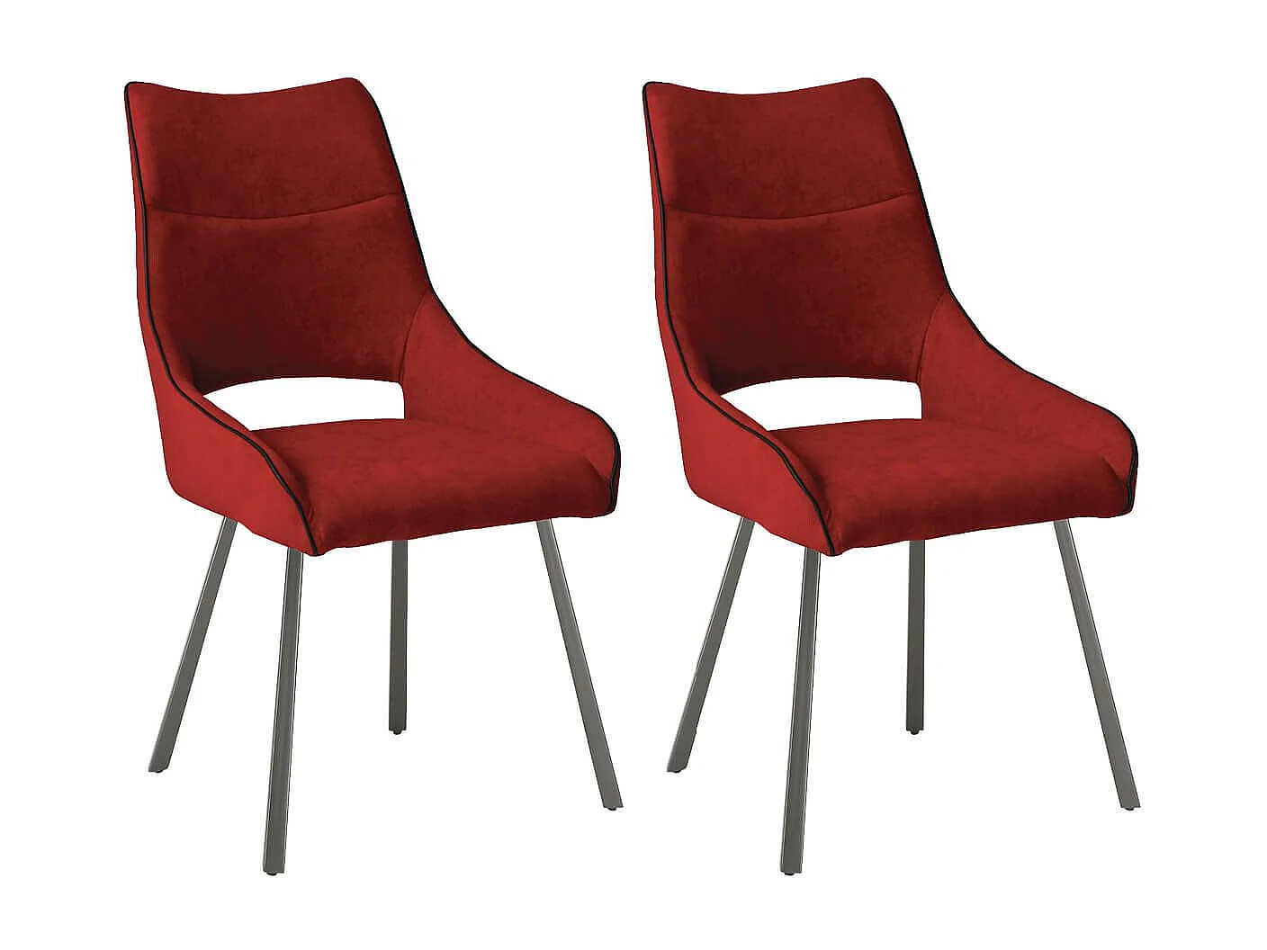 Lot de 2 chaises tissu coloris rouge pieds métal laqué gris - SILOUAN