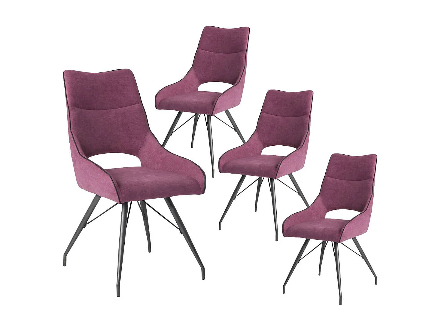 Lot de 4 chaises tissu coloris violet pieds métal laqué gris - SILOUAN