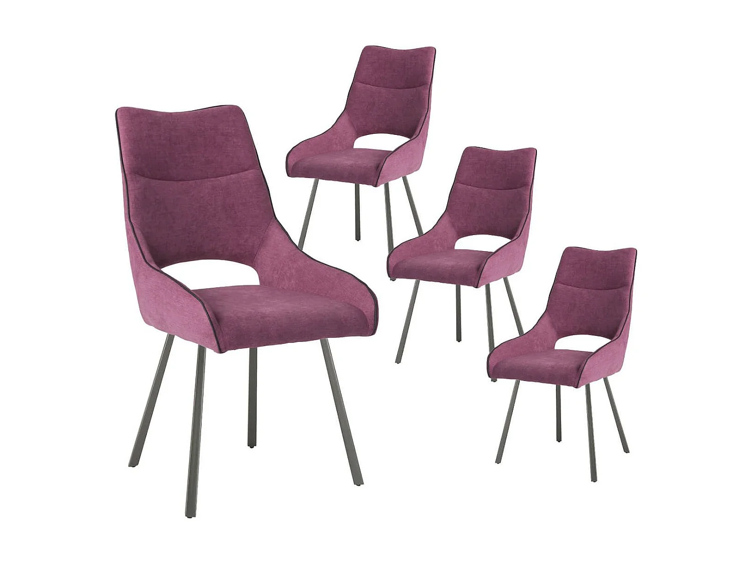 Lot de 4 chaises tissu coloris violet pieds métal laqué gris - SILOUAN