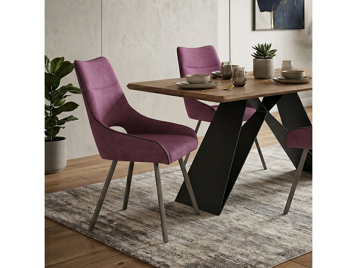 Lot de 4 chaises tissu coloris violet pieds métal laqué gris - SILOUAN