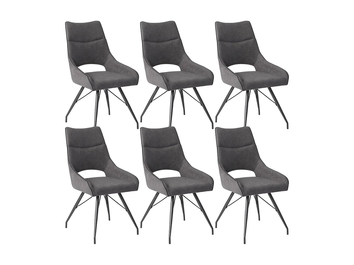 Lot de 6 chaises tissu coloris gris anthracite pieds métal laqué gris - SILOUAN
