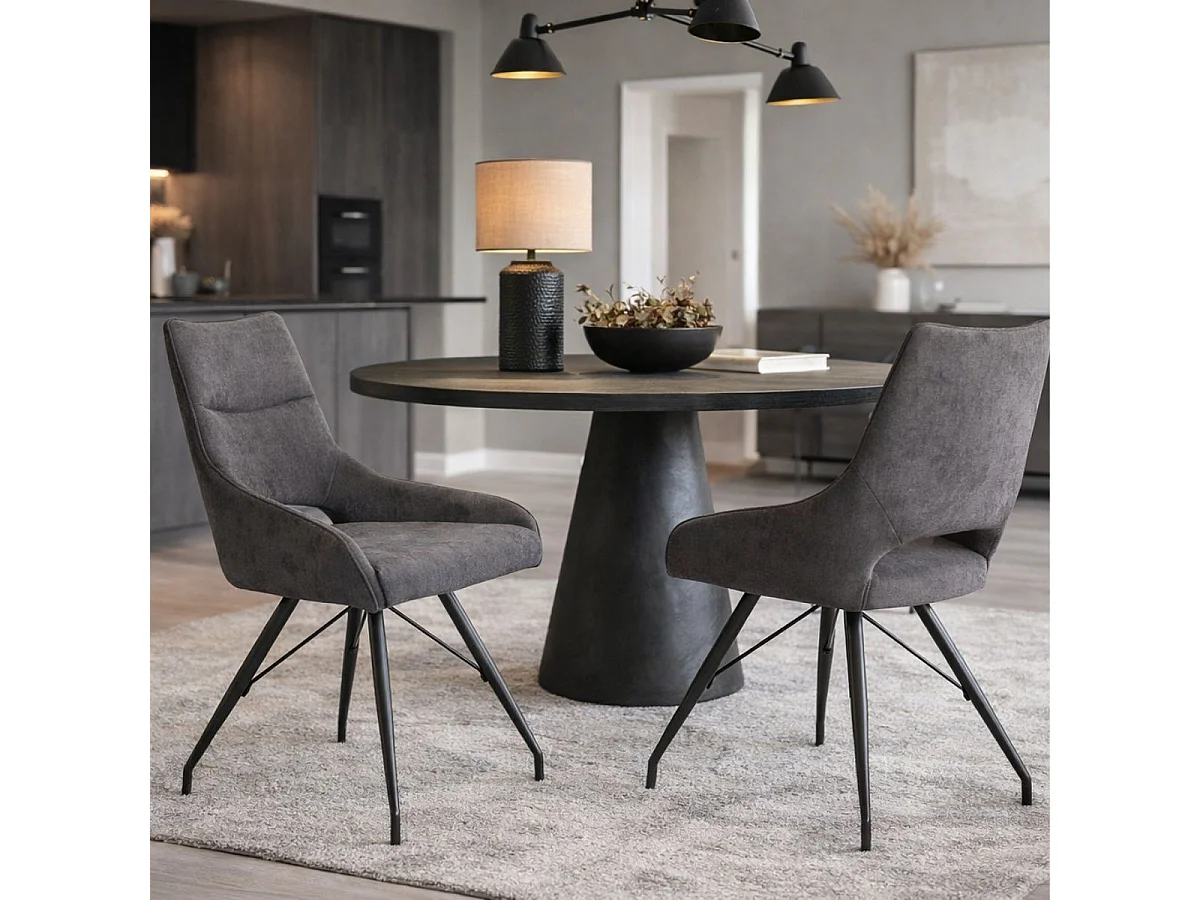 Lot de 6 chaises tissu coloris gris anthracite pieds métal laqué gris - SILOUAN